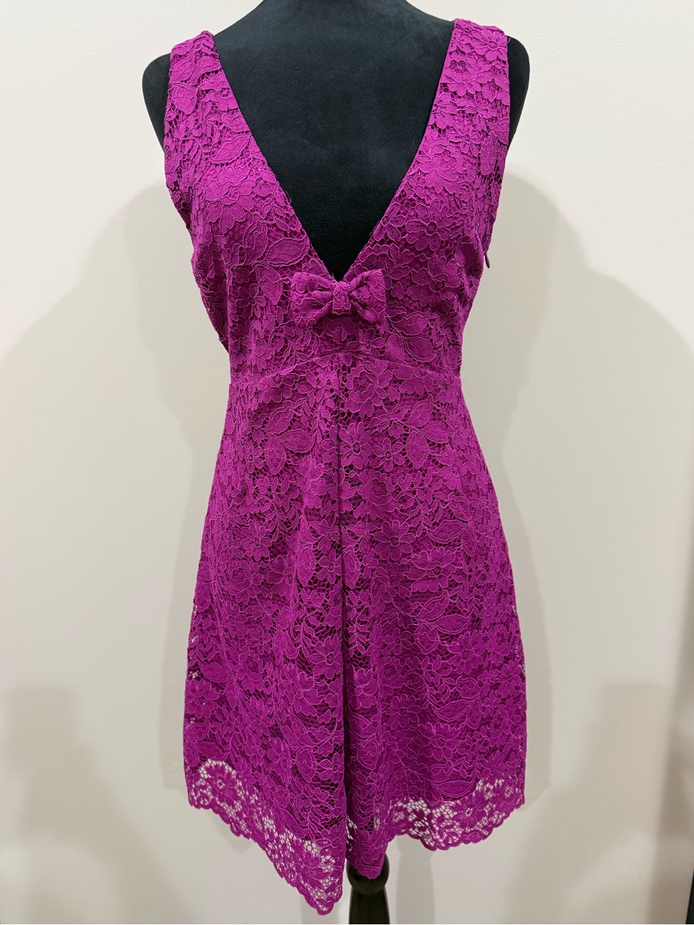 Zara Magenta Lace Pinafore Mini Dress with Front Bow